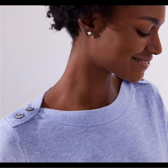 Loft Shoulder Button Knit Top Boat Neckline Heathered Lavendar - Picture 3 of 8